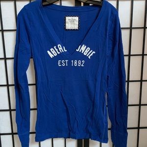 Abercrombie & Fitch Blue V-neck Long Sleeve Shirt